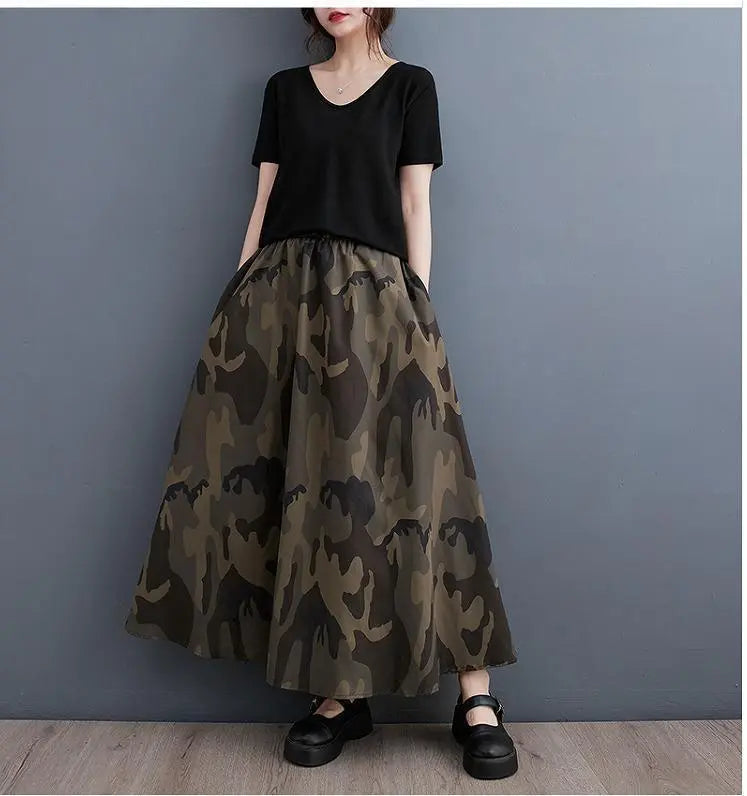 Large size ladies camouflage pattern long skirt spring summer autumn new