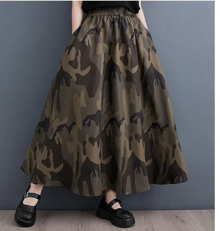 Large size ladies camouflage pattern long skirt spring summer autumn new