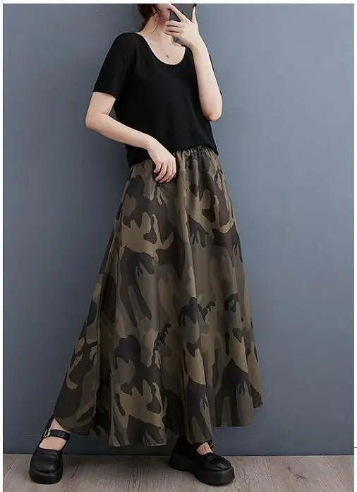 Large size ladies camouflage pattern long skirt spring summer autumn new