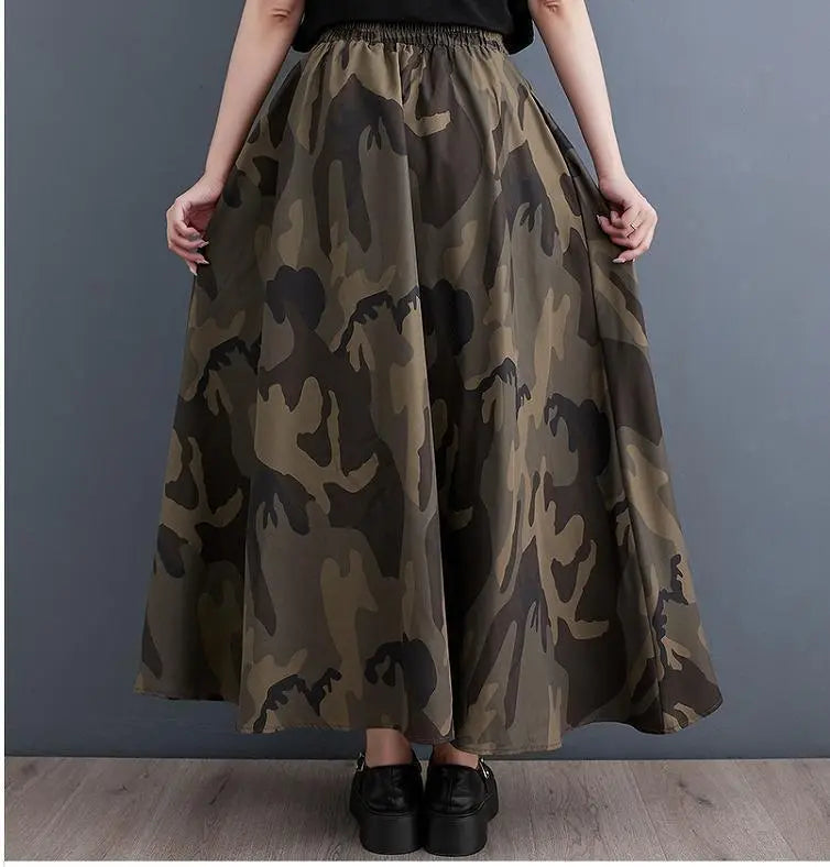 Large size ladies camouflage pattern long skirt spring summer autumn new