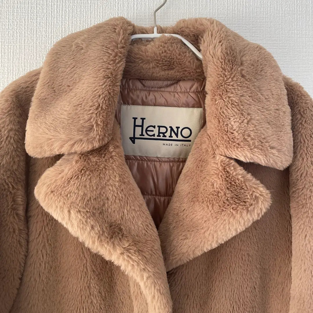 HERNO Abrigo de piel ecológica Beige Talla 38 | HERNO ヘルノ エコファーコート ベージュ 38サイズ