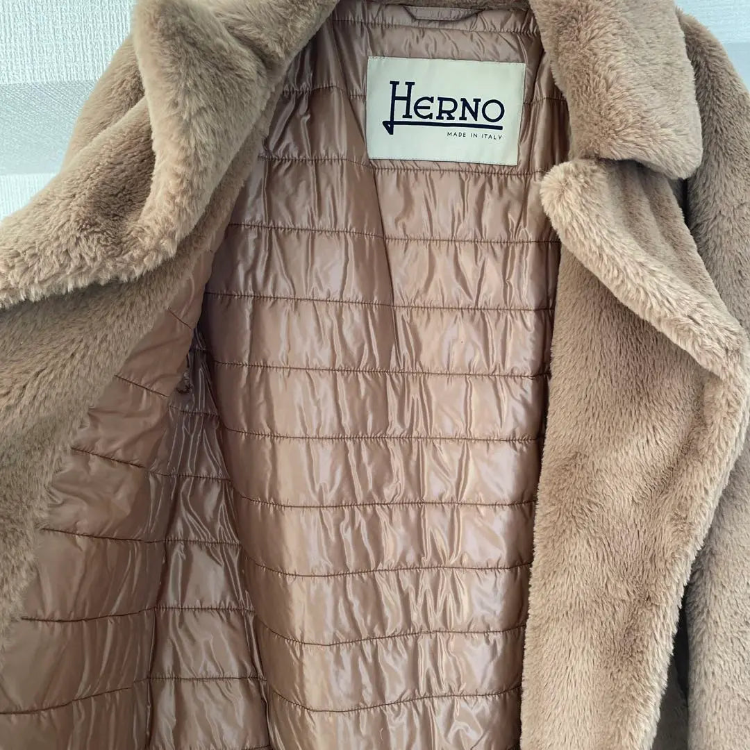 HERNO Eco Fur Coat Beige Size 38 | HERNO　ヘルノ　エコファーコート　ベージュ　38サイズ