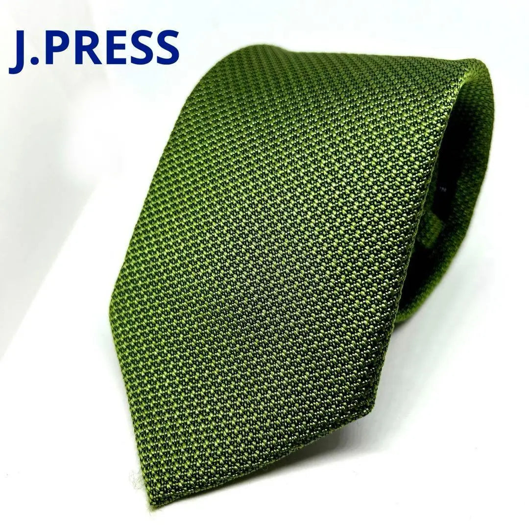 J.PRESS Tie Green Solid Tie Handmade 100% Silk