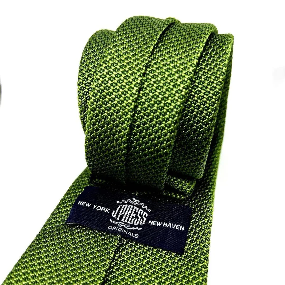 J.PRESS Tie Green Solid Tie Handmade 100% Silk