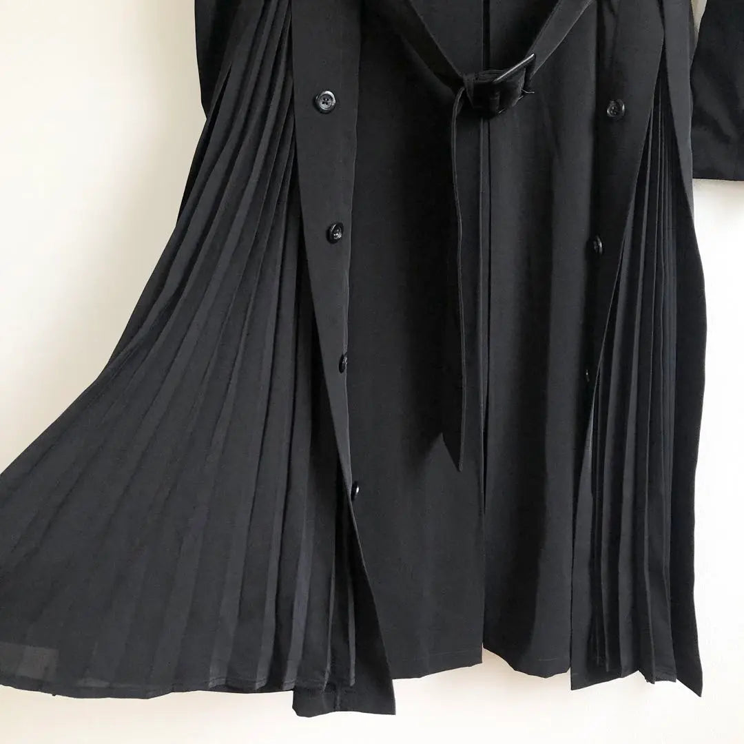 rienda pleated combination trench CT trench coat black S