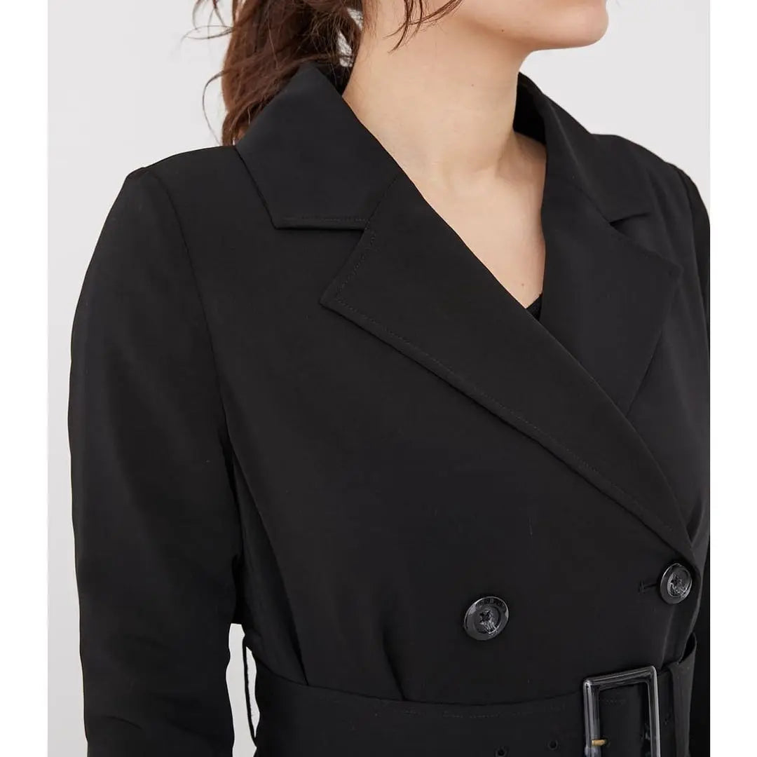 rienda pleated combination trench CT trench coat black S