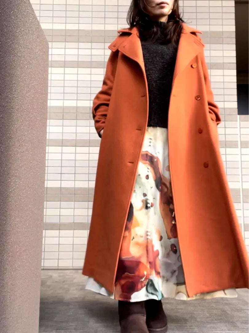 [Very popular orange] POOFY FLARE LONG COAT