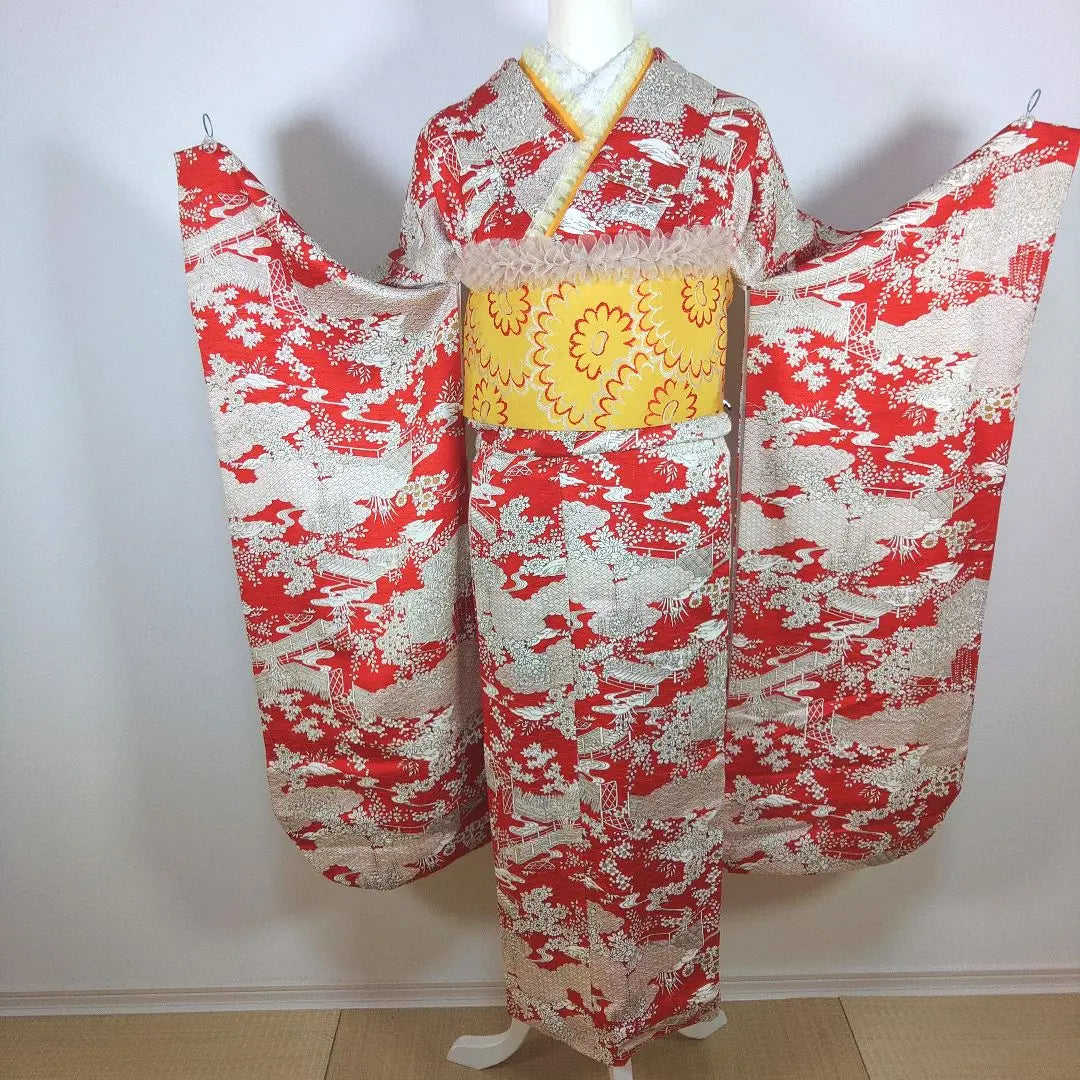 Conjunto completo de hakama, furisode, en perfecto estado, hakama de mujer, rojo, rojo, volantes, ceremonia de graduación, estudiante universitaria