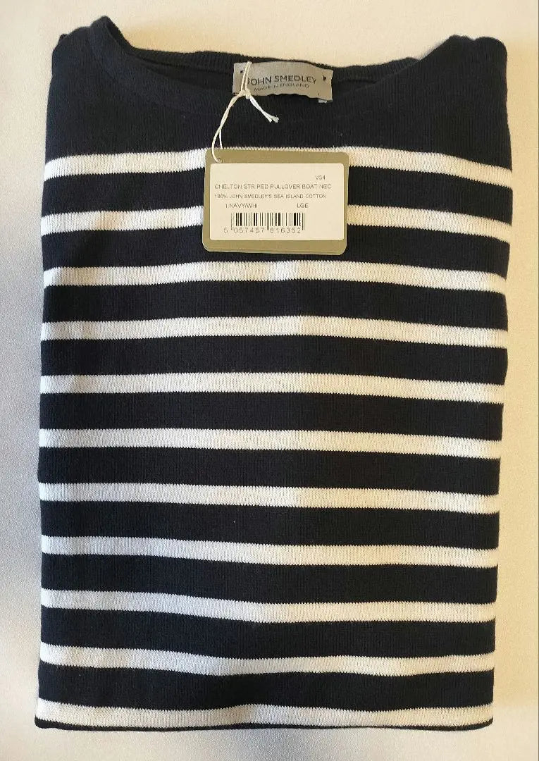 [New] John Smedley Sea Island Cotton Striped Shirt L Size