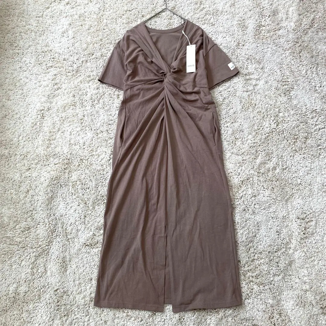 [Unused, tag included] Oshimarei Long Dress Short Sleeve Maxi Length Brown F