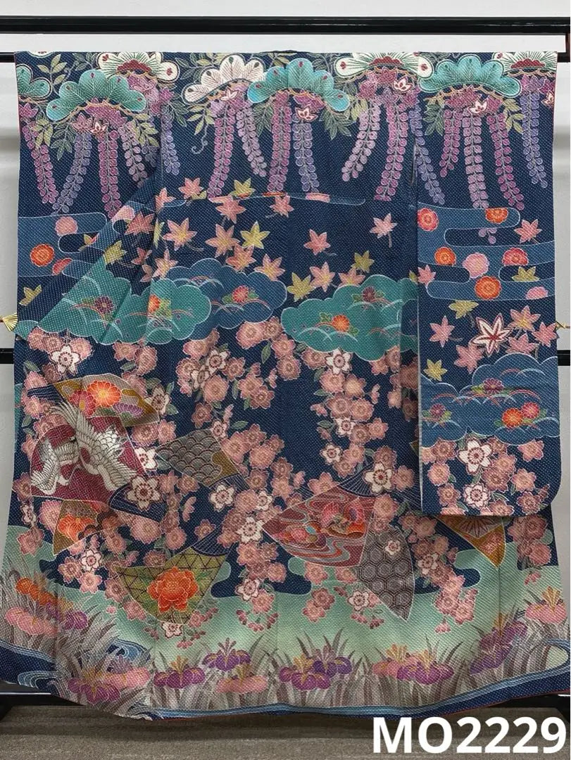 Fuji Musume Kinutaya Full Shibori Furisode Forrado de lujo Largo 154 cm Procesado en tono perla