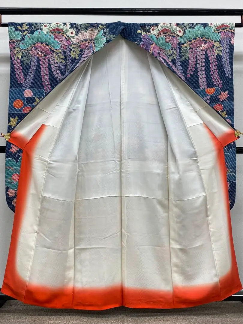 Fuji Musume Kinutaya Full Shibori Furisode Forrado de lujo Largo 154 cm Procesado en tono perla