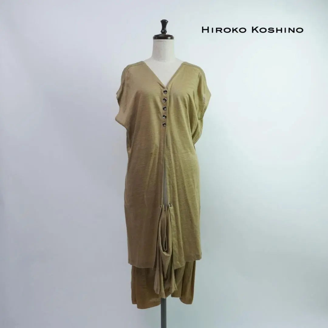 Hirokococo -sino lino 100% una pieza Mimore longitud Beige 9AT*PC1008 | ヒロココシノ リネン100% ワンピース ミモレ丈 ベージュ9AT*PC1008