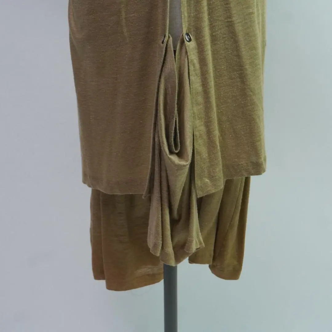 Hirokococo -sino linen 100% One Piece Mimore Length Beige 9AT*PC1008 | ヒロココシノ リネン100% ワンピース ミモレ丈 ベージュ9AT*PC1008