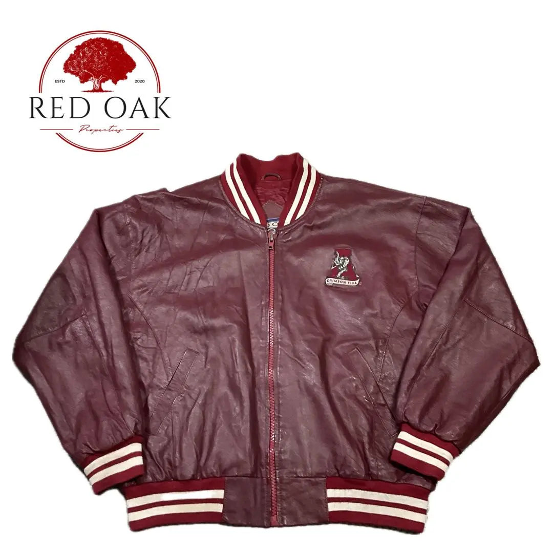 Chaqueta de cuero RED OAK ALABAMA Chaqueta de estadio roja de los años 90