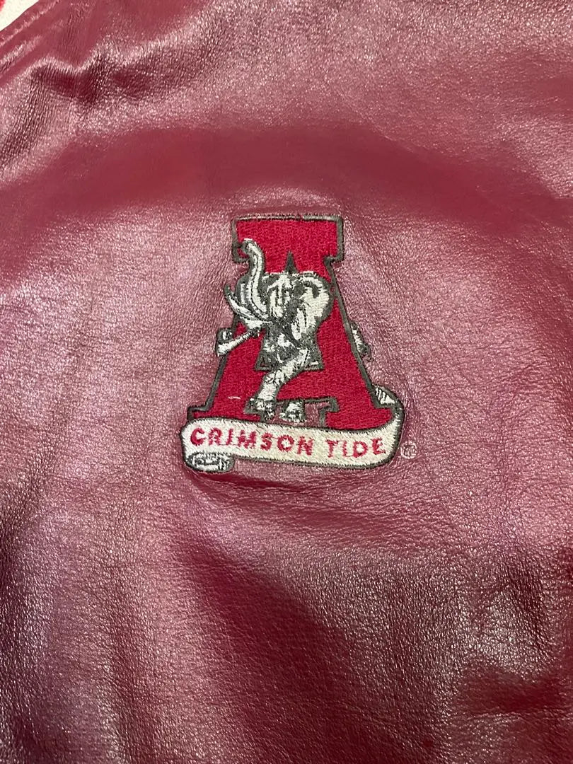 Chaqueta de cuero RED OAK ALABAMA Chaqueta de estadio roja de los años 90