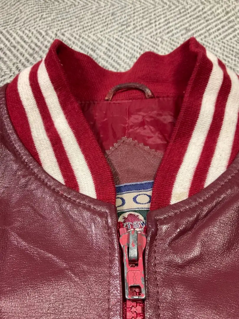 RED OAK ALABAMA Leather Jacket Stadium Jacket Red 90s