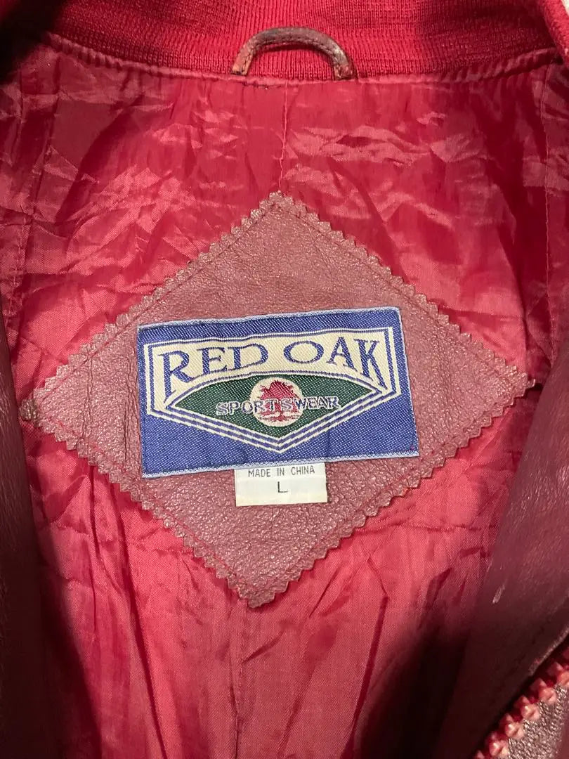 Chaqueta de cuero RED OAK ALABAMA Chaqueta de estadio roja de los años 90