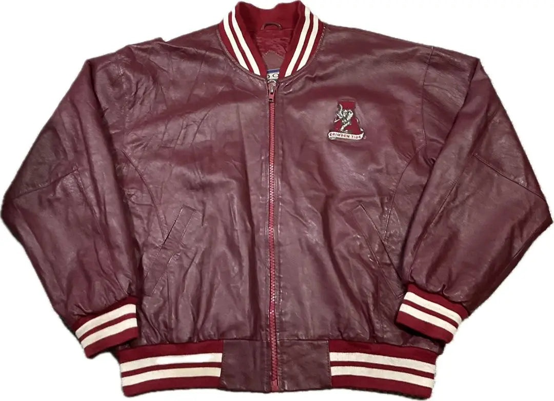 Chaqueta de cuero RED OAK ALABAMA Chaqueta de estadio roja de los años 90