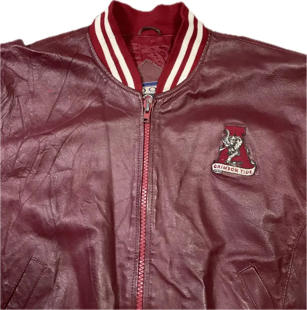 Chaqueta de cuero RED OAK ALABAMA Chaqueta de estadio roja de los años 90