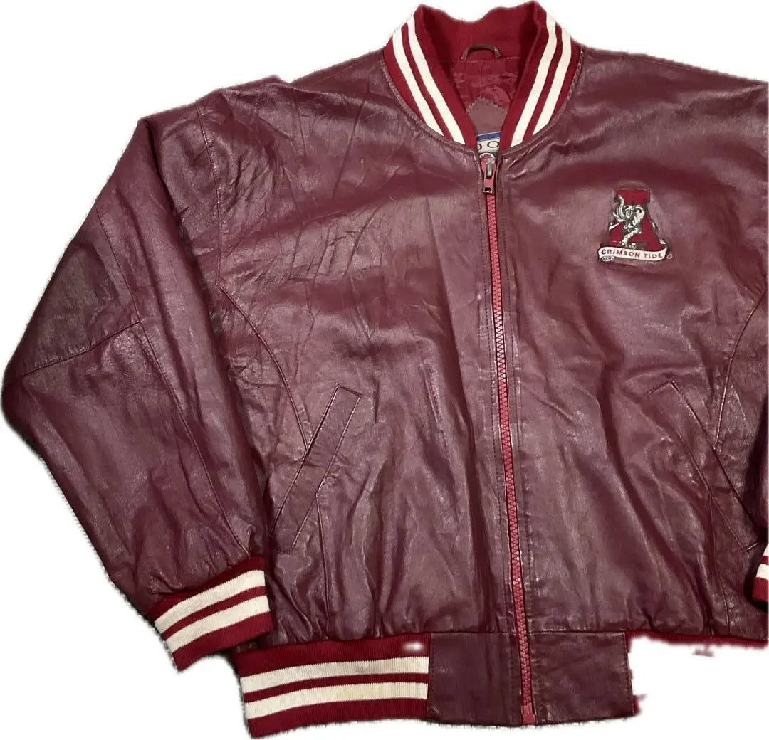 Chaqueta de cuero RED OAK ALABAMA Chaqueta de estadio roja de los años 90