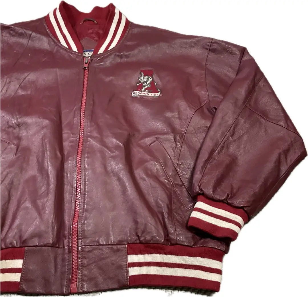 Chaqueta de cuero RED OAK ALABAMA Chaqueta de estadio roja de los años 90