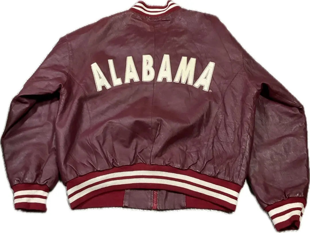 Chaqueta de cuero RED OAK ALABAMA Chaqueta de estadio roja de los años 90