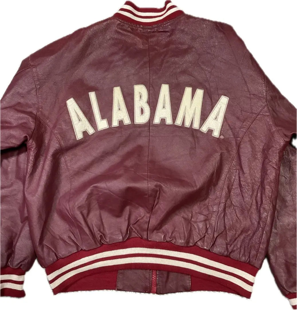 Chaqueta de cuero RED OAK ALABAMA Chaqueta de estadio roja de los años 90