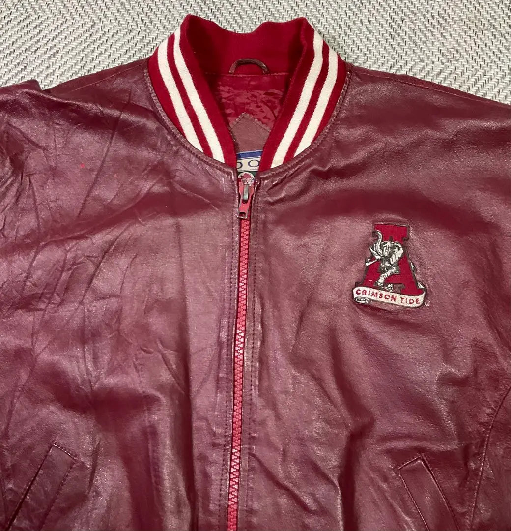 Chaqueta de cuero RED OAK ALABAMA Chaqueta de estadio roja de los años 90