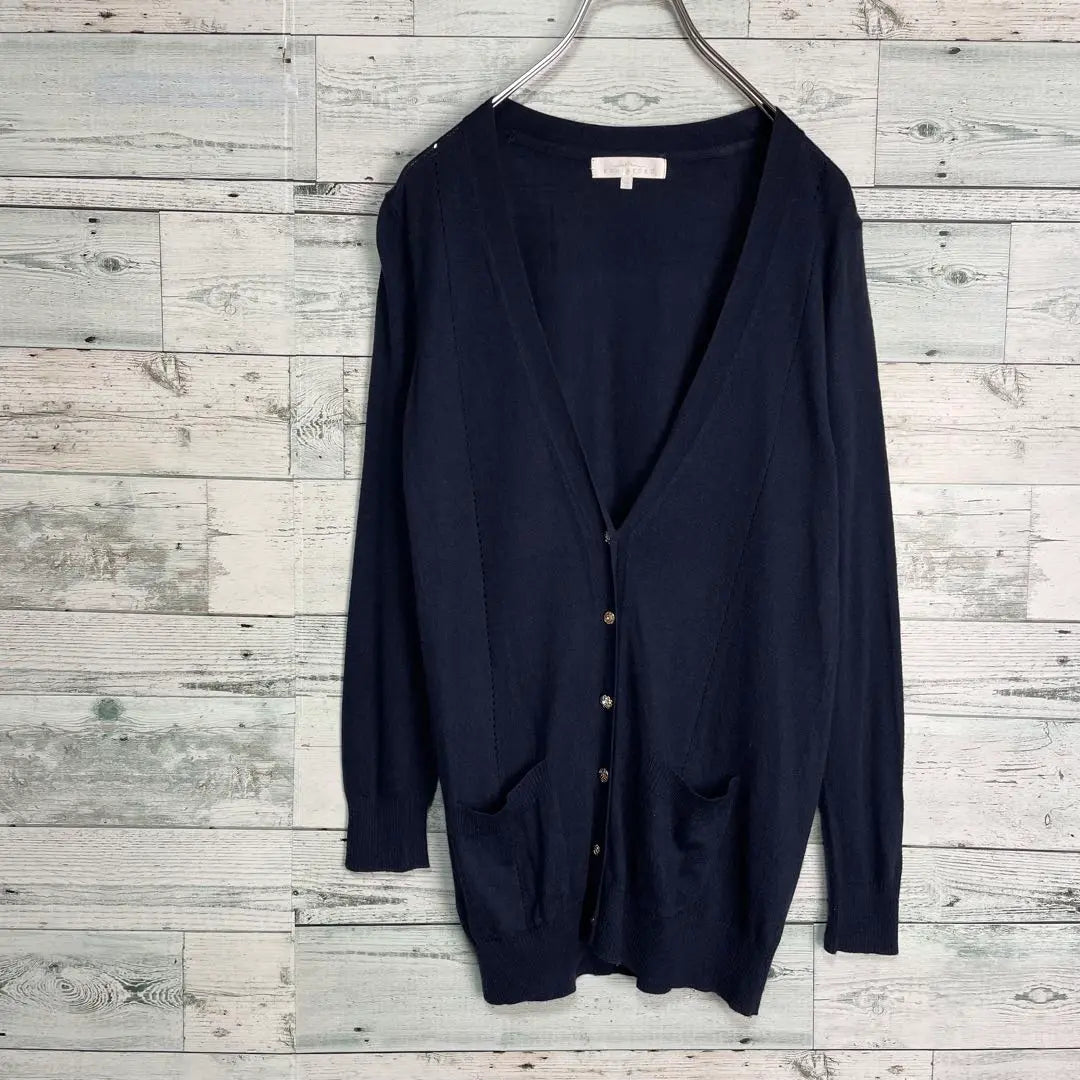 ☆Silk blend☆Suite V-neck knit cardigan Bijoux decoration button Navy