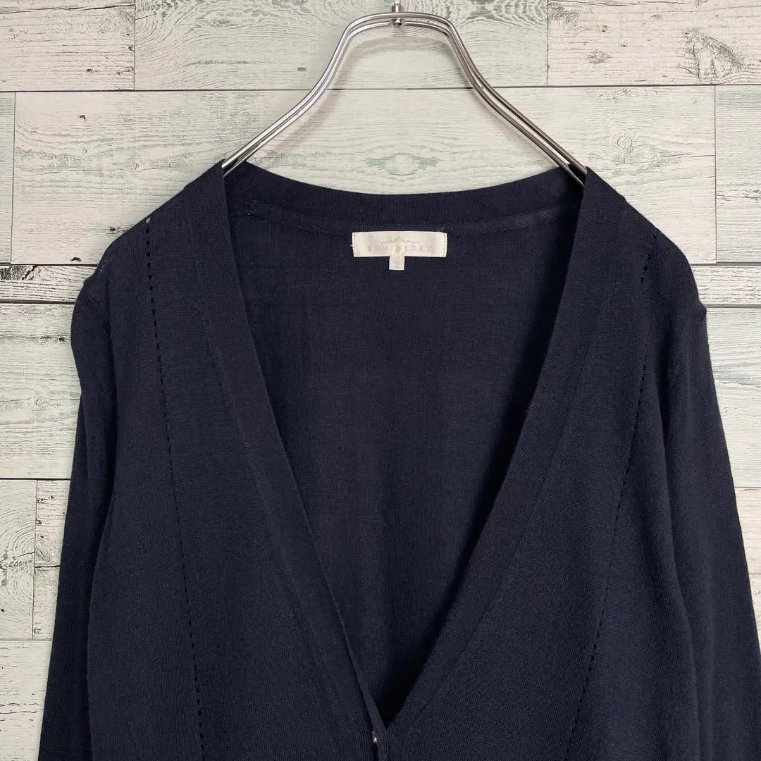 ☆Silk blend☆Suite V-neck knit cardigan Bijoux decoration button Navy