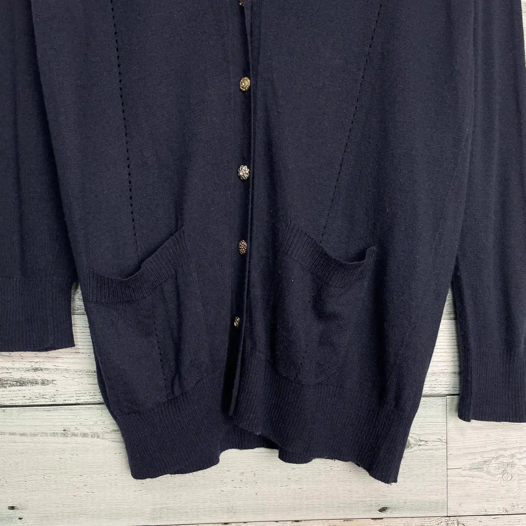 ☆Silk blend☆Suite V-neck knit cardigan Bijoux decoration button Navy