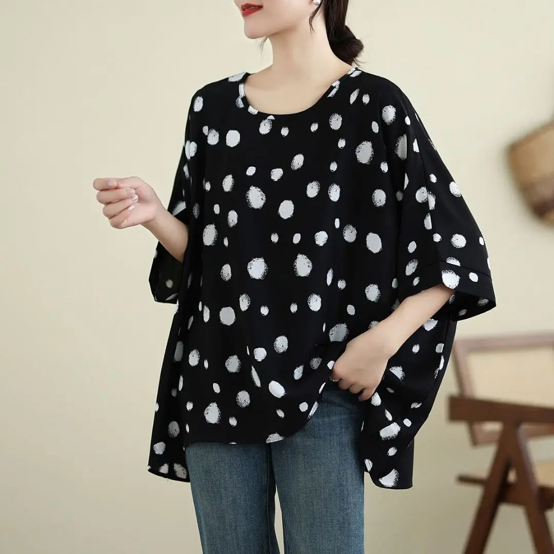 Oversized, color scheme, simple, T-shirt, chiffon, dot pattern, slimming, monochrome