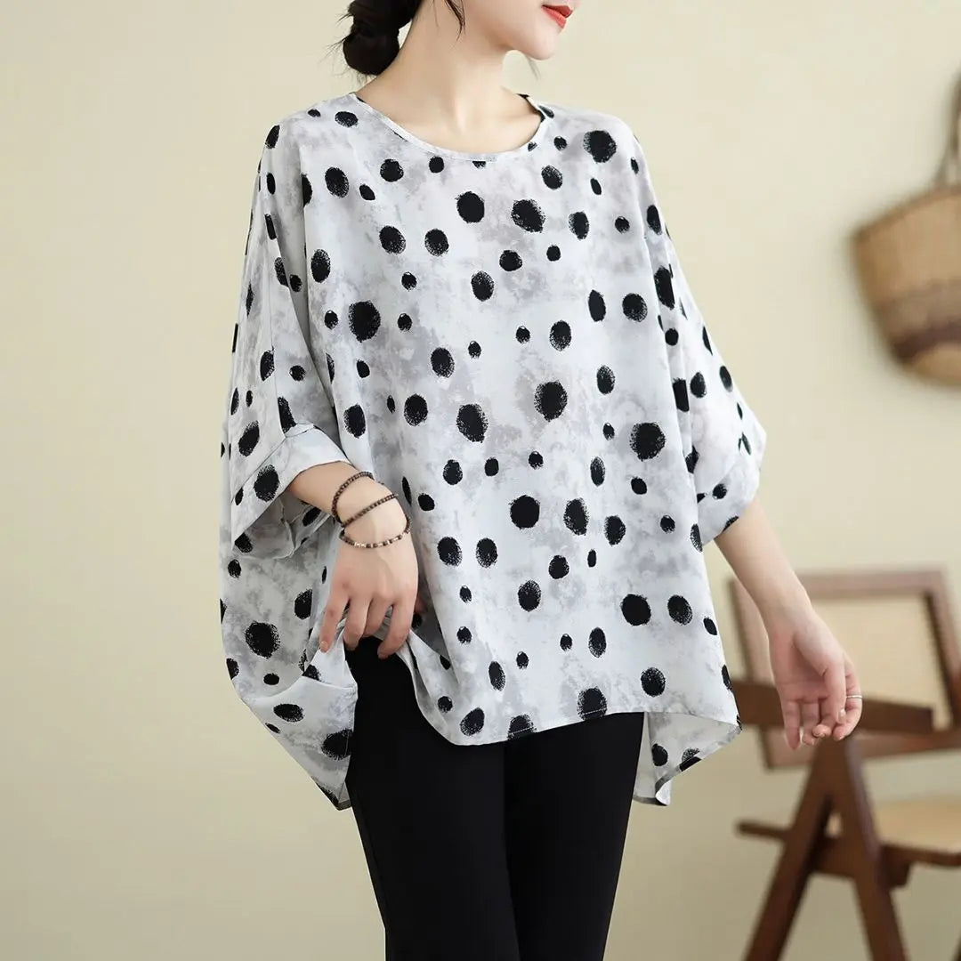 Oversized, color scheme, simple, T-shirt, chiffon, dot pattern, slimming, monochrome