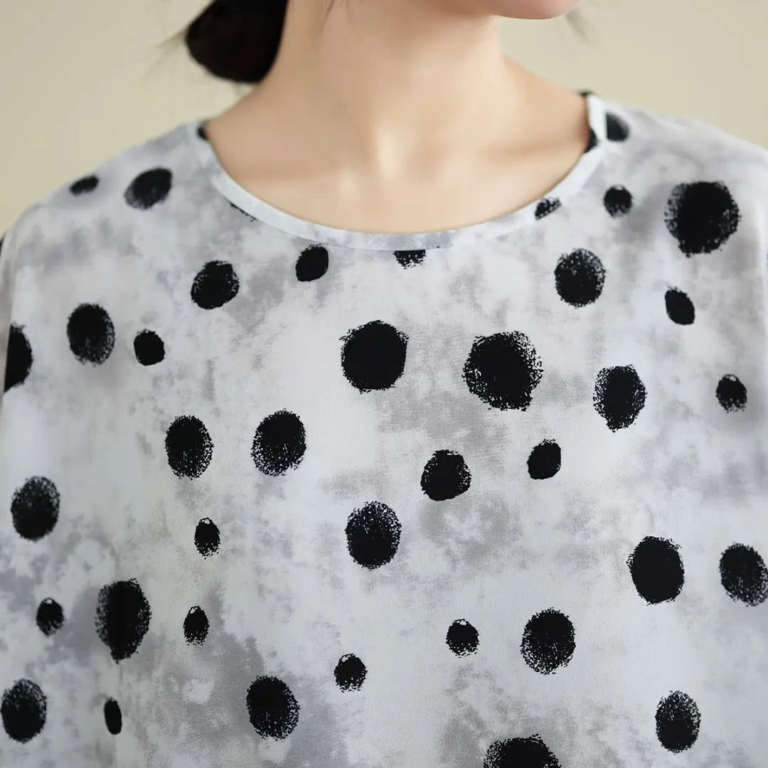 Oversized, color scheme, simple, T-shirt, chiffon, dot pattern, slimming, monochrome