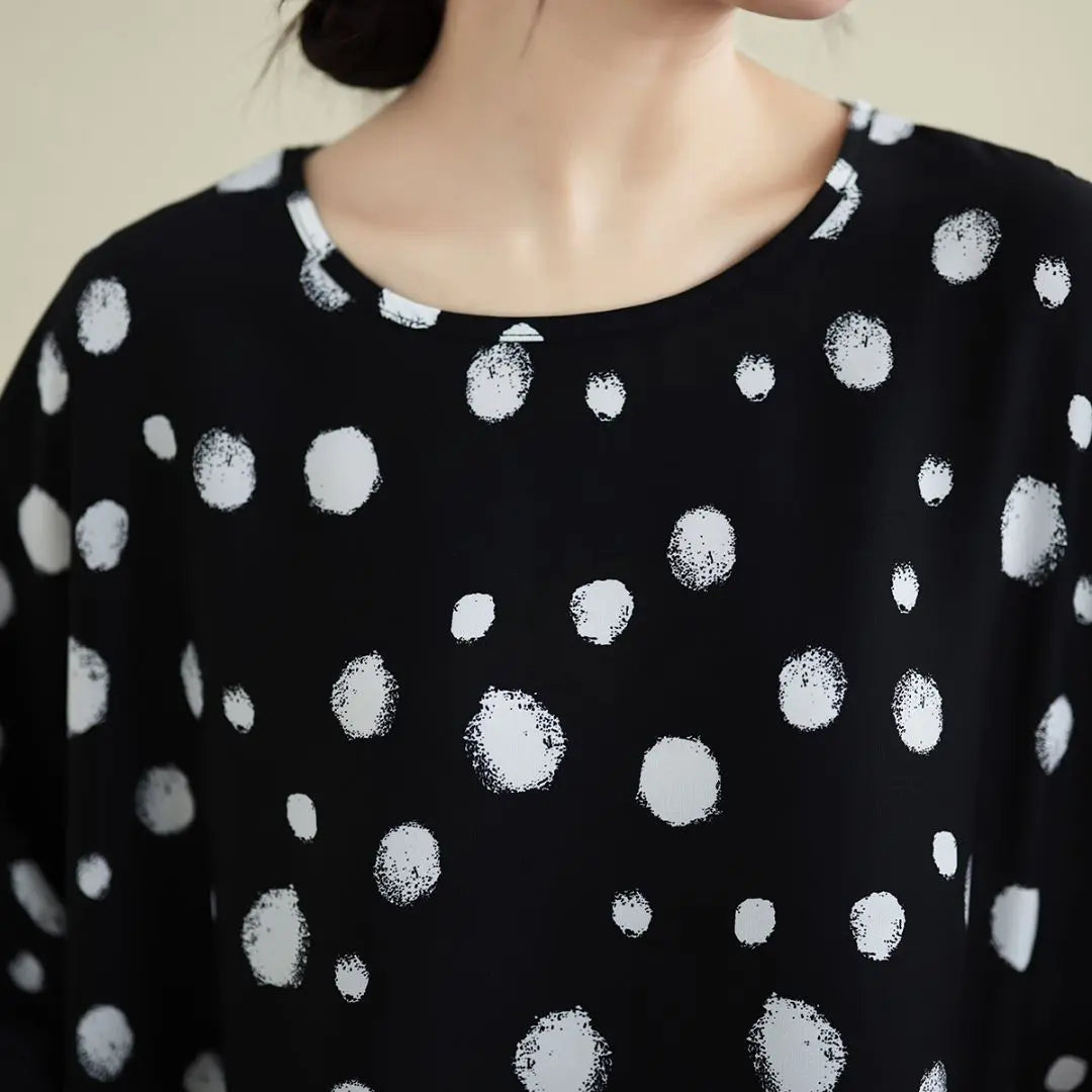 Oversized, color scheme, simple, T-shirt, chiffon, dot pattern, slimming, monochrome