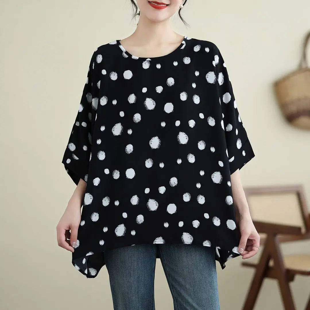 Oversized, color scheme, simple, T-shirt, chiffon, dot pattern, slimming, monochrome