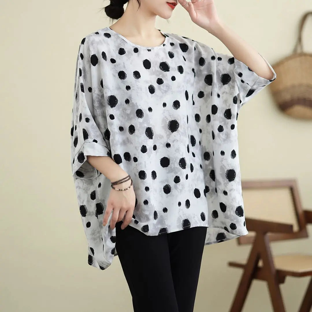 Oversized, color scheme, simple, T-shirt, chiffon, dot pattern, slimming, monochrome