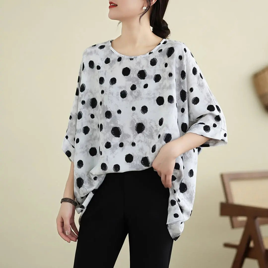 Oversized, color scheme, simple, T-shirt, chiffon, dot pattern, slimming, monochrome