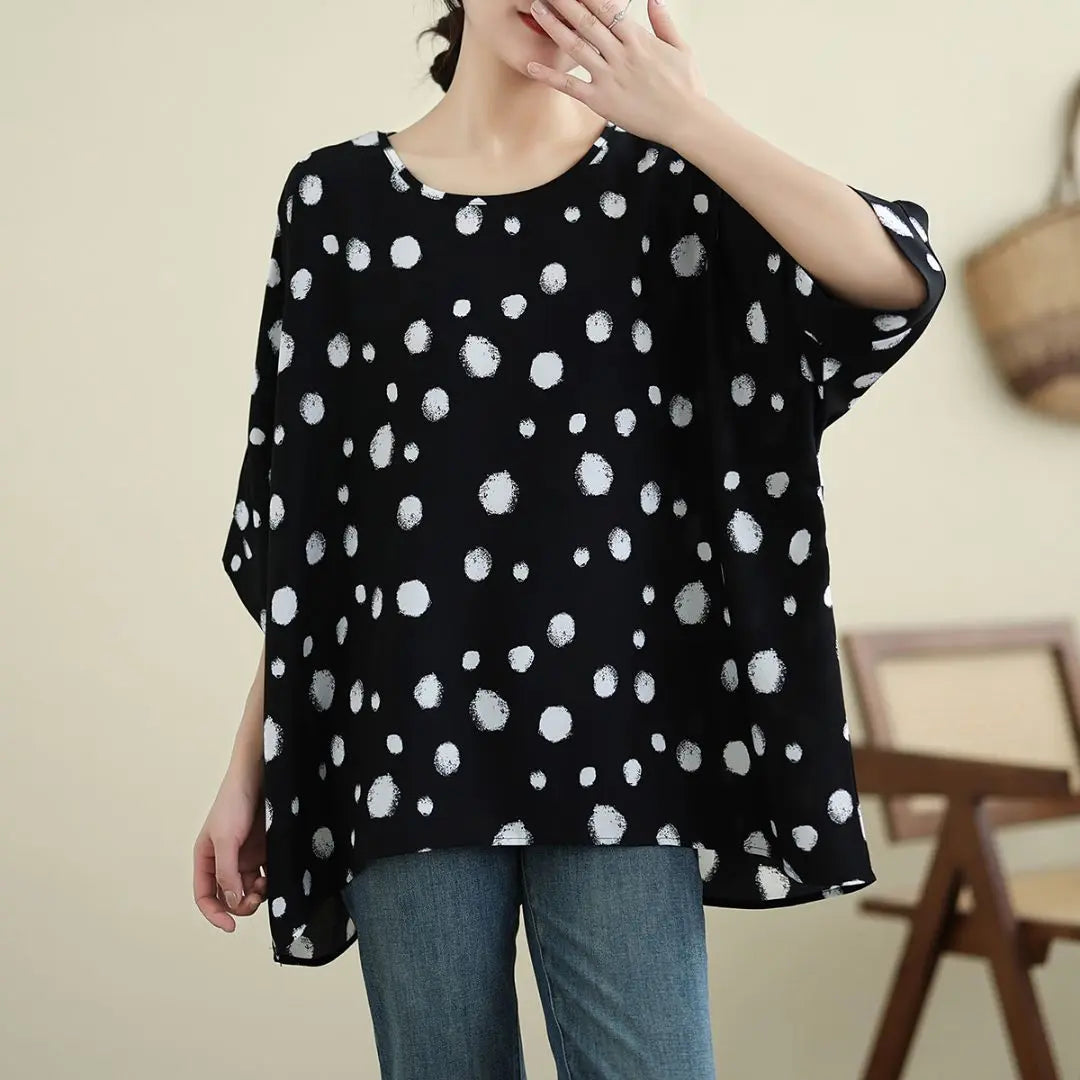 Oversized, color scheme, simple, T-shirt, chiffon, dot pattern, slimming, monochrome