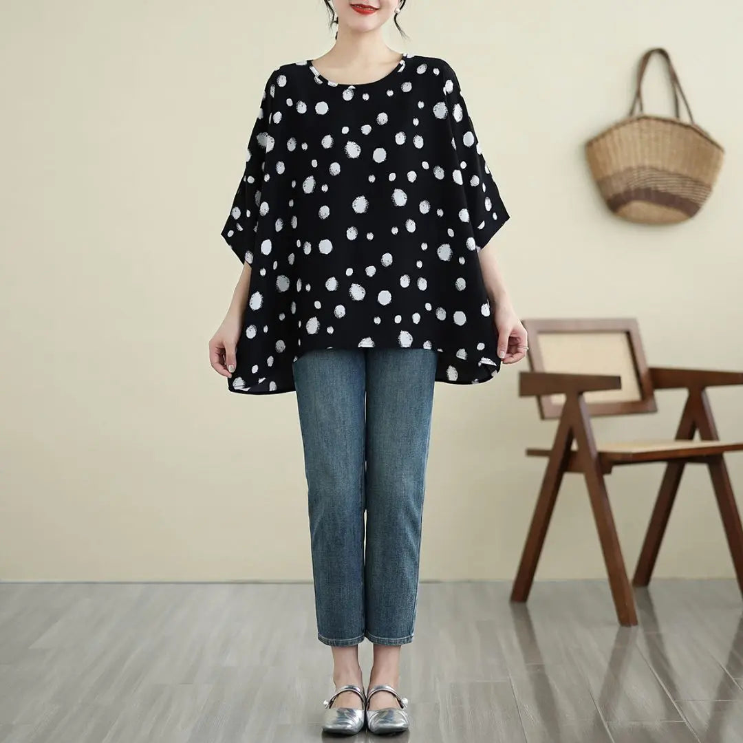 Oversized, color scheme, simple, T-shirt, chiffon, dot pattern, slimming, monochrome