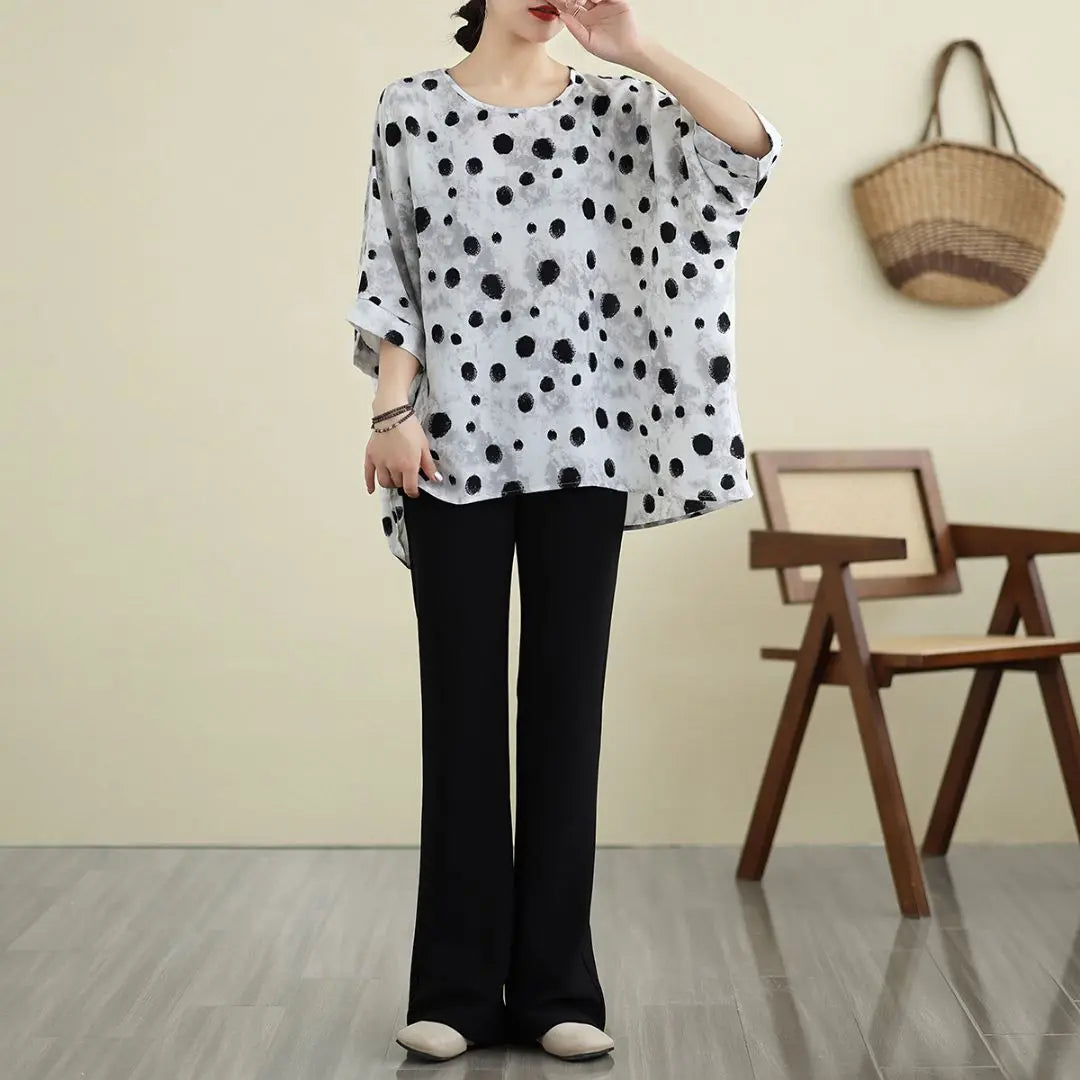 Oversized, color scheme, simple, T-shirt, chiffon, dot pattern, slimming, monochrome