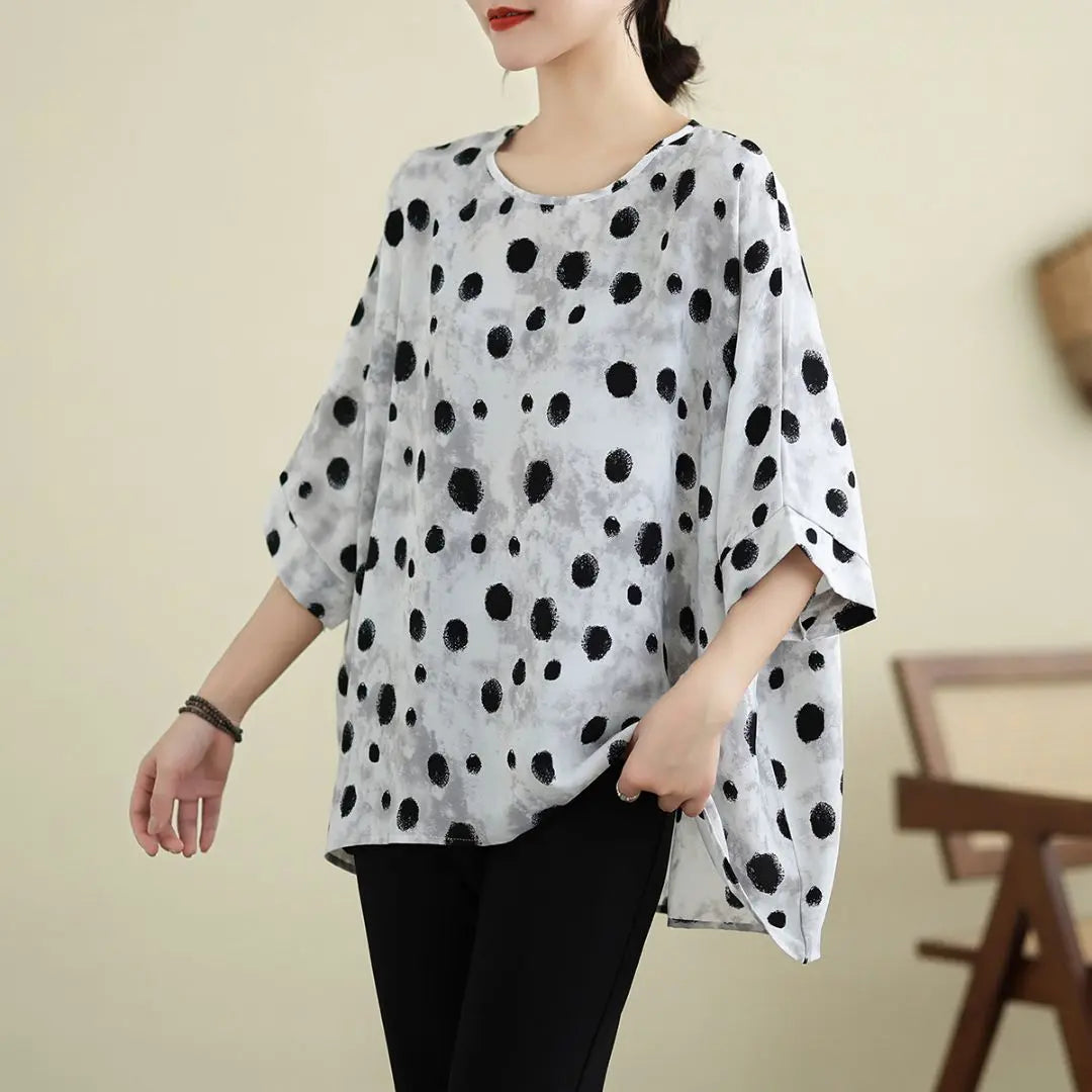 Oversized, color scheme, simple, T-shirt, chiffon, dot pattern, slimming, monochrome