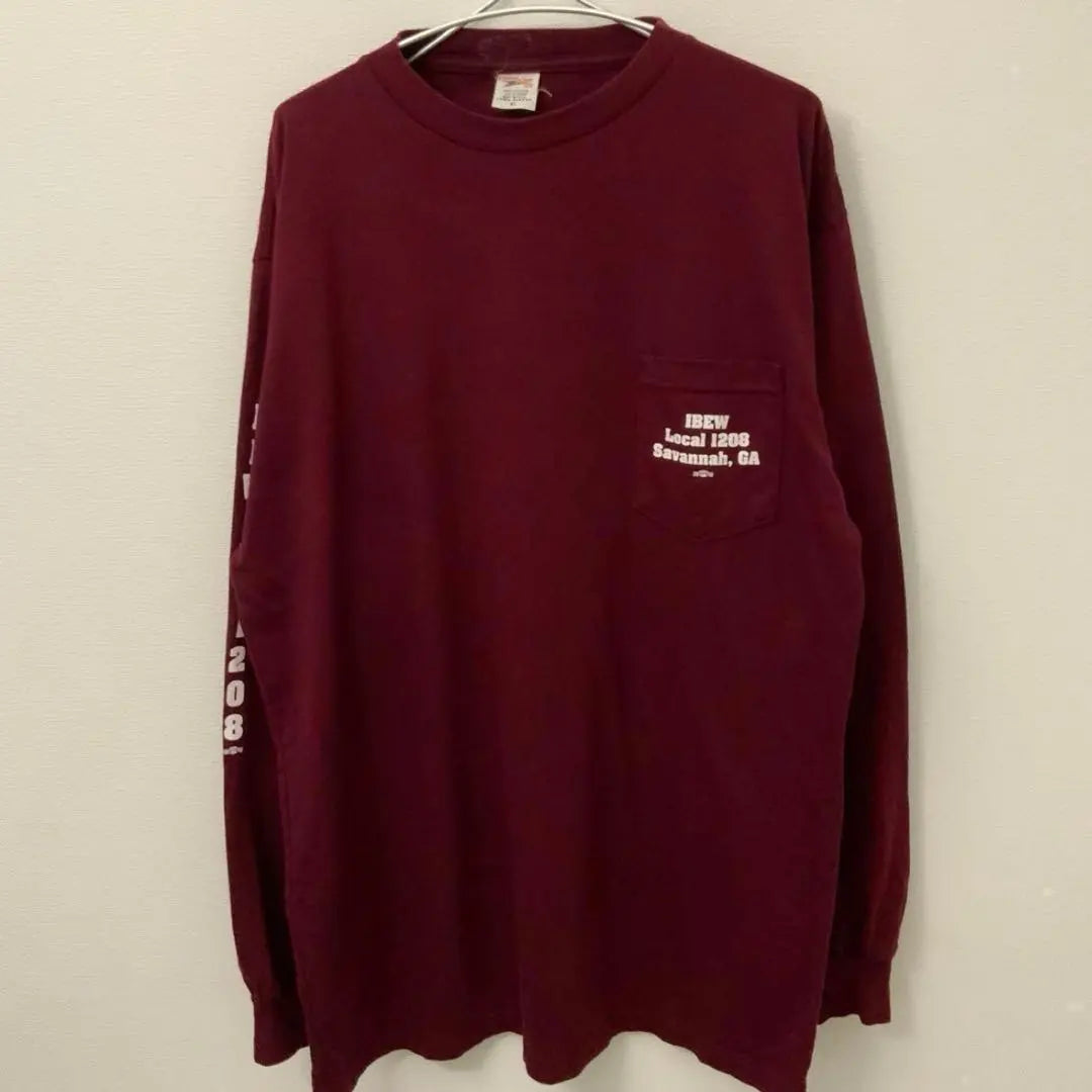 IBEW LOCAL 1208 Long Sleeve T -shirt Burgundy UNION LINE