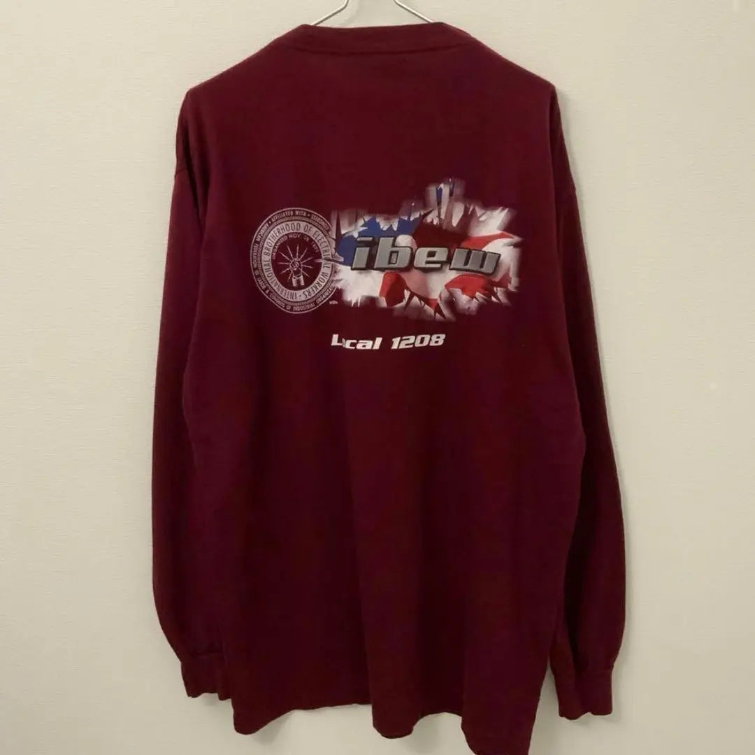 IBEW LOCAL 1208 Long Sleeve T -shirt Burgundy UNION LINE