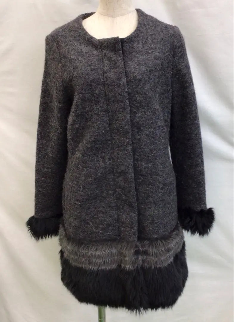 R309-80 Women's Fur Coat S Black Gray Autumn/Winter Garb 2/18