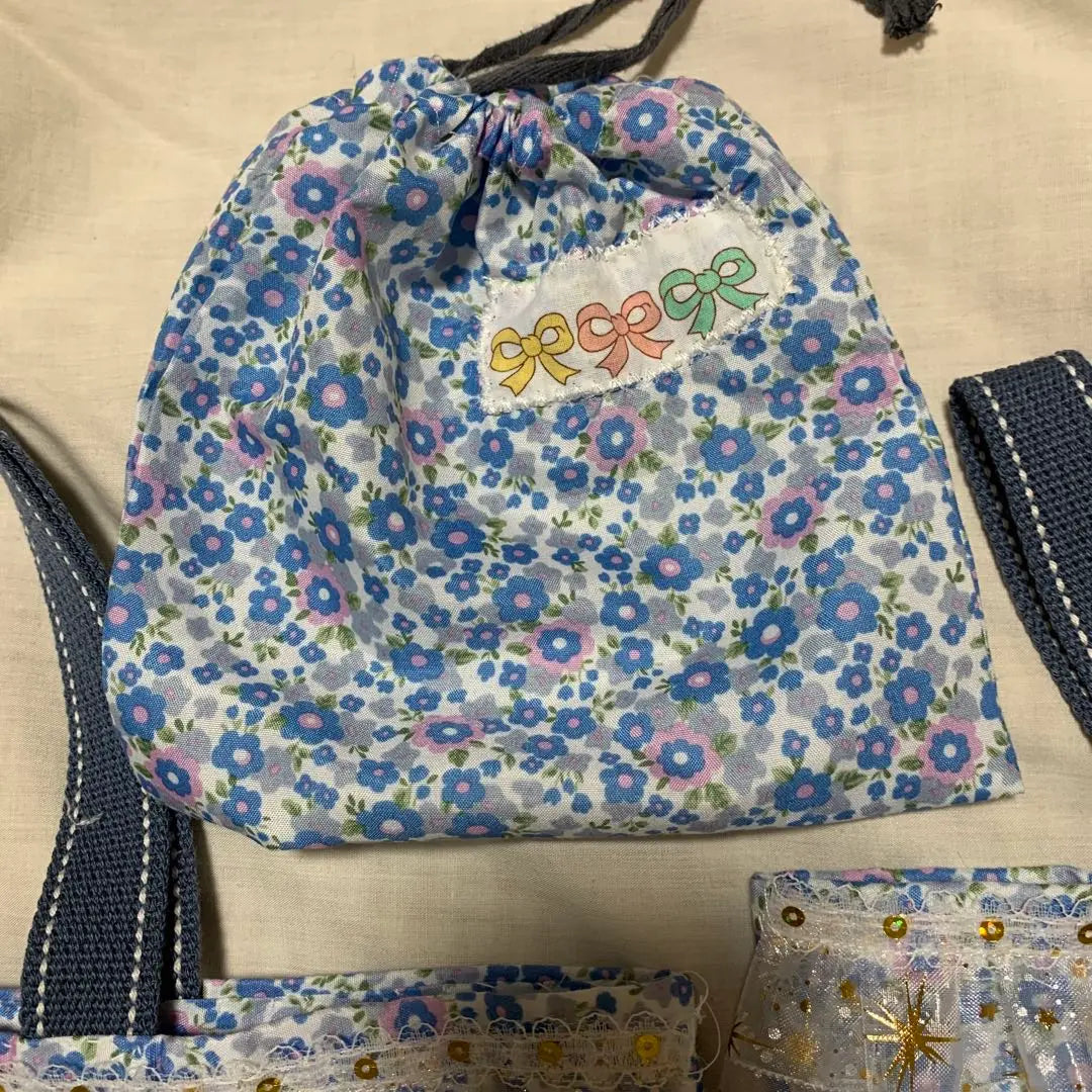 Bolso de mano floral, subbolso, juego de cordón | 花柄トートバッグ・サブバッグ・巾着セット