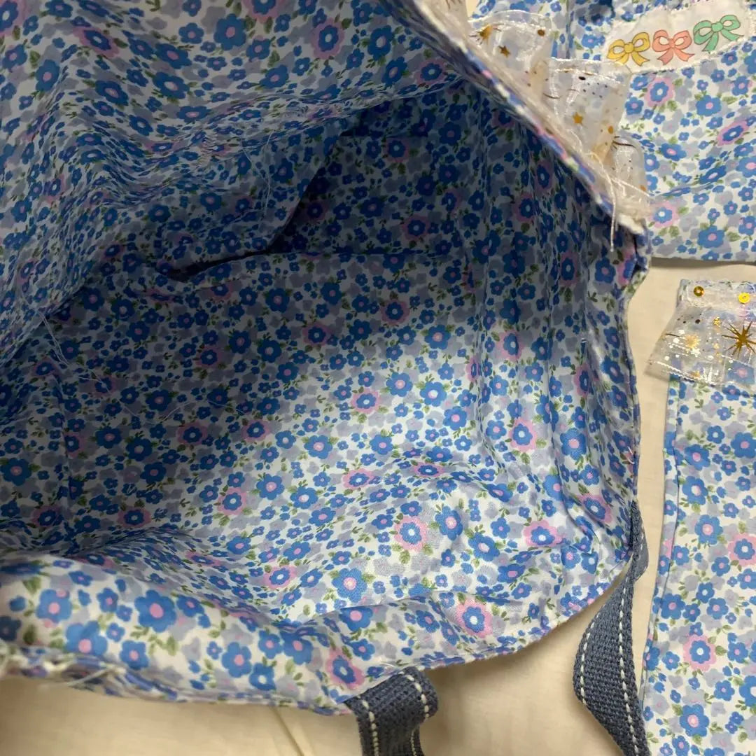 Floral tote bag, sub bag, drawstring set | 花柄トートバッグ・サブバッグ・巾着セット