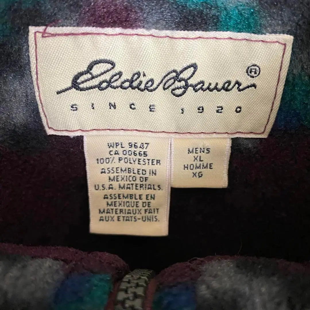 Eddie Bauer☆All-over pattern half zip fleece, used in Mexico 90s ed5. Rare