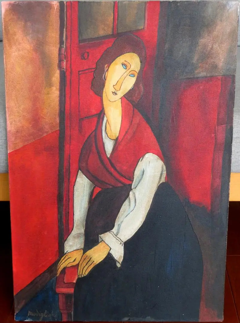 AMEEMEEMEE Modianii red shawl Jeanne Evuternu oil painting